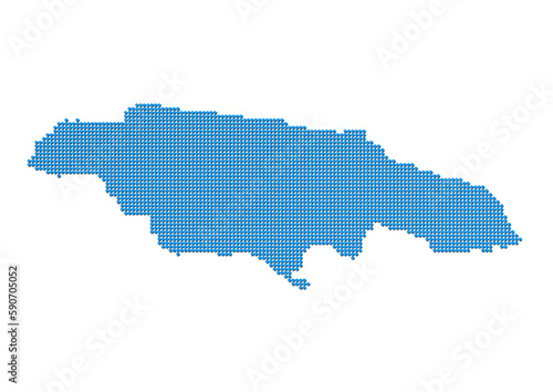 An abstract representation of Jamaica, vector Jamaica map made using a mosaic of blue dots with shadows. Illlustration suitable for digital editing and large size prints. 
