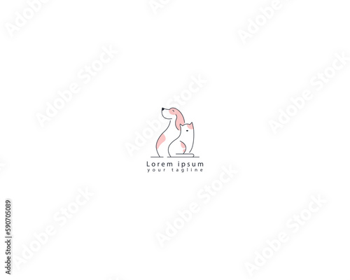 Dog and cat logo design template vector, line of pet logo design suitable for pet shop, store, cafe, business, hotel, veterinary clinic, Domestic animal vector illustration logotype, sign and symbol