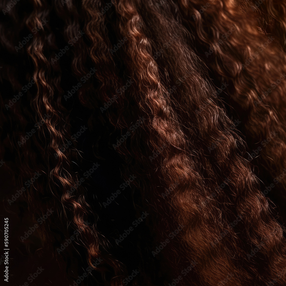 Naklejka premium Hair. Background Afrocudry Brunette Shiny Beautiful Well. Generative AI