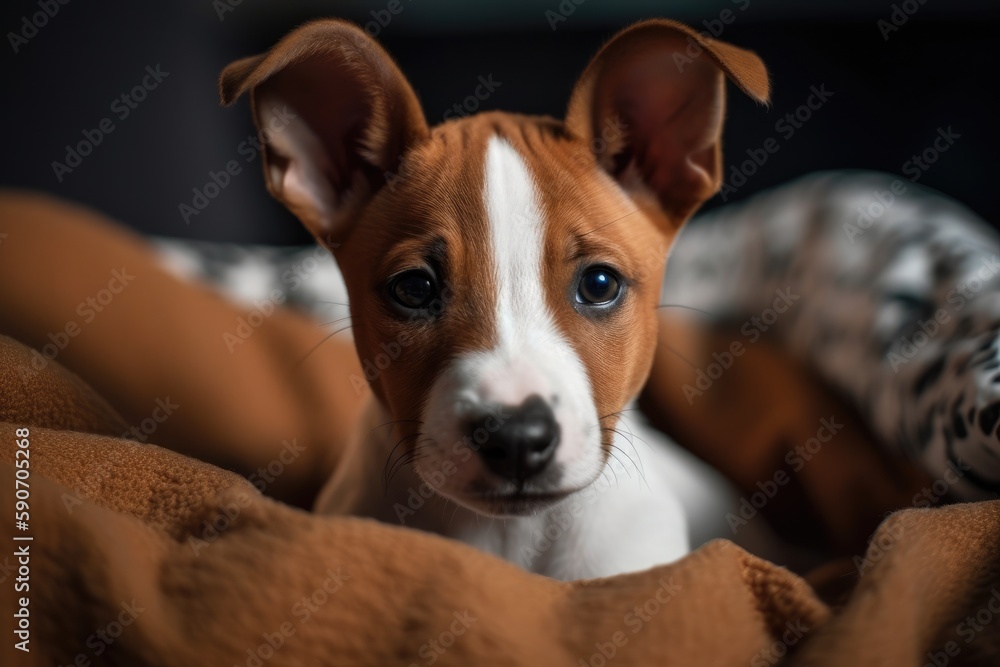 Basenji Puppy In Bed. Generative AI