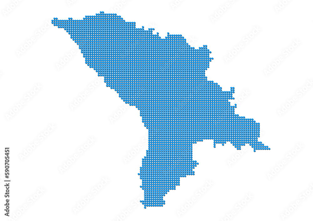 An abstract representation of Moldova, vector Moldova map made using a mosaic of blue dots with shadows. Illlustration suitable for digital editing and large size prints. 