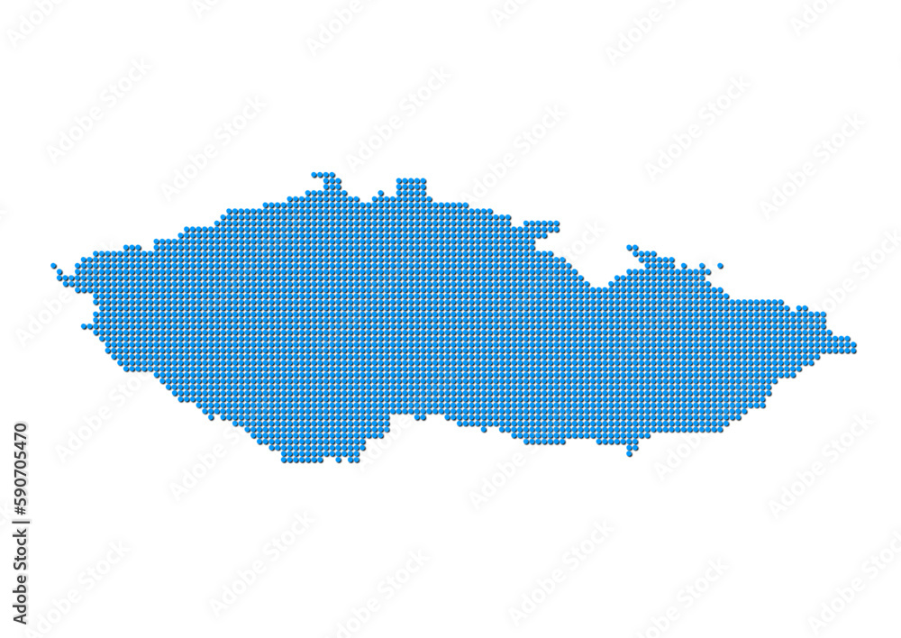 An abstract representation of Czech Republic, vector Czech Republic map made using a mosaic of blue dots with shadows. Illlustration suitable for digital editing and large size prints. 