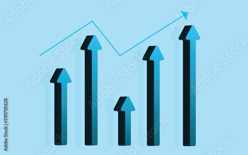 Arrow growth graph with shadow 3d icon. Indicator of the financial success of the business and its growth, ups, and downs of the stock market. A corporate marketing and sales data. Realistic isolated 