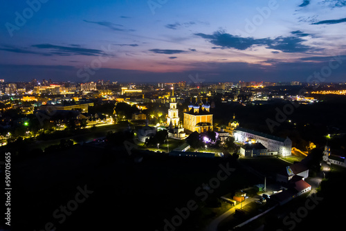 Ryazan, Russia. Ryazan Kremlin. City lights. Time after sunset. Aerial view © nikitamaykov