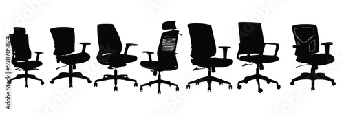 Seven Office chairs silhouettes vector Design.