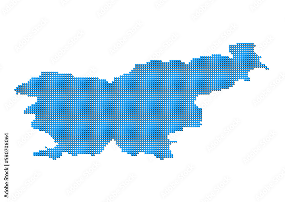 An abstract representation of Slovenia, vector Slovenia map made using a mosaic of blue dots with shadows. Illlustration suitable for digital editing and large size prints. An abstract representation of Slovenia, vector Slovenia map made using a mosaic of blue dots with shadows. Illlustration suitable for digital editing and large size prints.