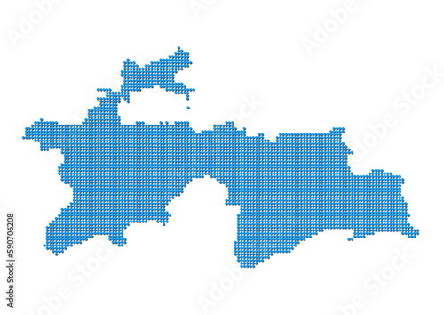 An abstract representation of Tajikistan, vector Tajikistan map made using a mosaic of blue dots with shadows. Illlustration suitable for digital editing and large size prints. 