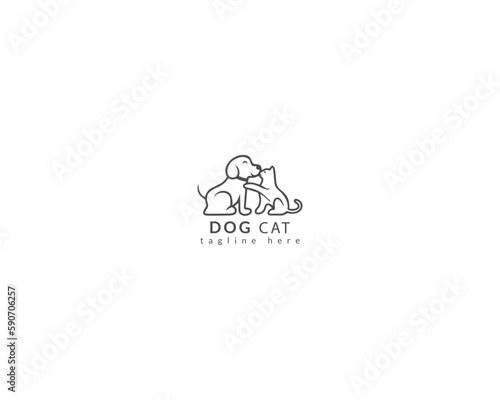 Dog and cat logo design template vector, line of pet logo design suitable for pet shop, store, cafe, business, hotel, veterinary clinic, Domestic animals vector illustration logotype, sign and symbol.