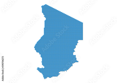 An abstract representation of Chad, vector Chad map made using a mosaic of blue dots with shadows. Illlustration suitable for digital editing and large size prints. 