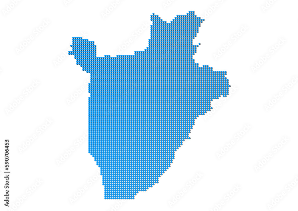 An abstract representation of Burundi, vector Burundi map made using a mosaic of blue dots with shadows. Illlustration suitable for digital editing and large size prints. 