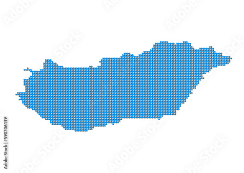 An abstract representation of Hungary  vector Hungary map made using a mosaic of blue dots with shadows. Illlustration suitable for digital editing and large size prints. 