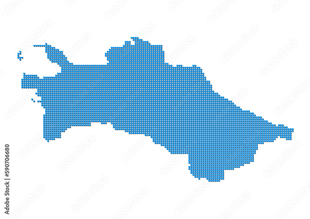 An abstract representation of Turkmenistan, vector Turkmenistan map made using a mosaic of blue dots with shadows. Illlustration suitable for digital editing and large size prints. 