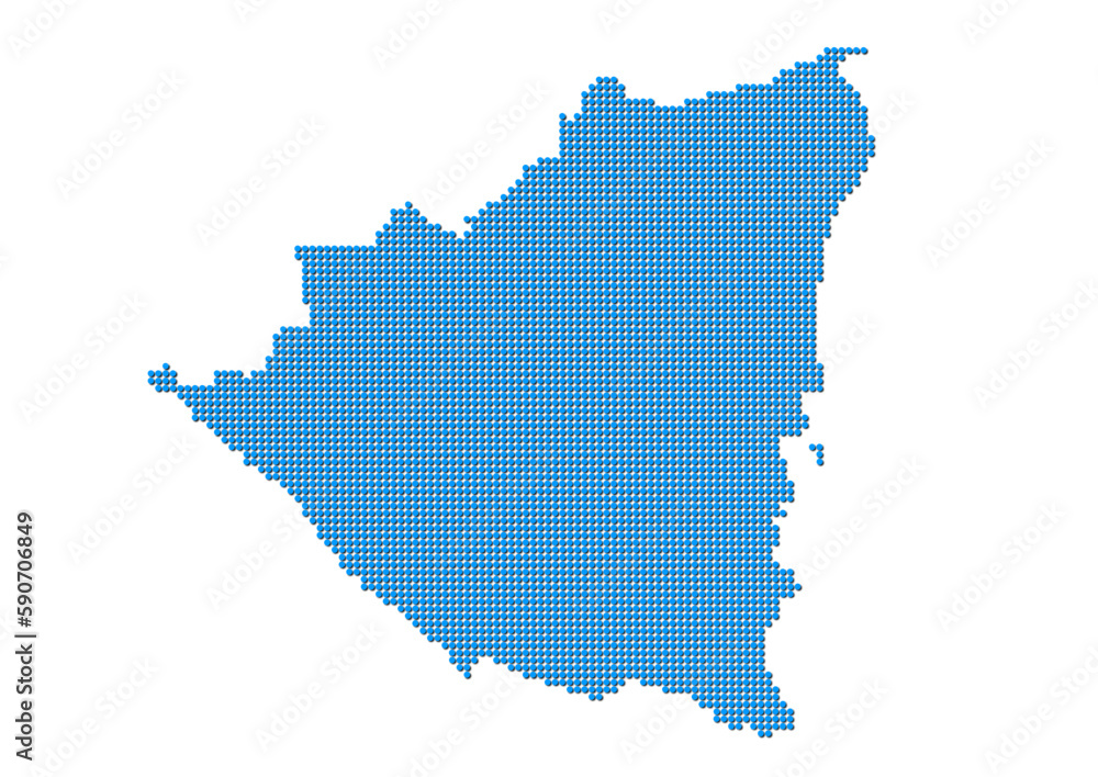 An abstract representation of Nicaragua, vector Nicaragua map made using a mosaic of blue dots with shadows. Illlustration suitable for digital editing and large size prints. 