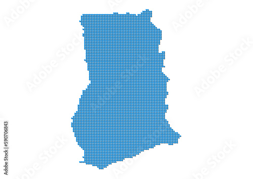 An abstract representation of Ghana, vector Ghana map made using a mosaic of blue dots with shadows. Illlustration suitable for digital editing and large size prints. 