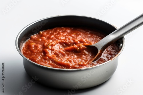 Marinara Sauce In Saucepan On White Background. Generative AI