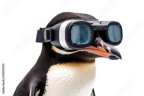 Penguin With Virtual Glasses On White Background. Generative AI photo