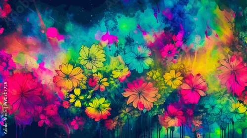 abstract colorful background with flowers  generative AI