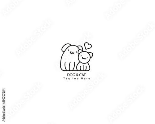 Dog and cat logo design template vector, line of pet logo design suitable for pet shop, store, cafe, business, hotel, veterinary clinic, Domestic animals vector illustration logotype, sign or symbol