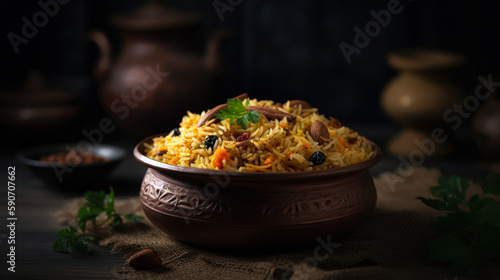 Spice Up Your Meal with Authentic Biryani food photography. Generative AI