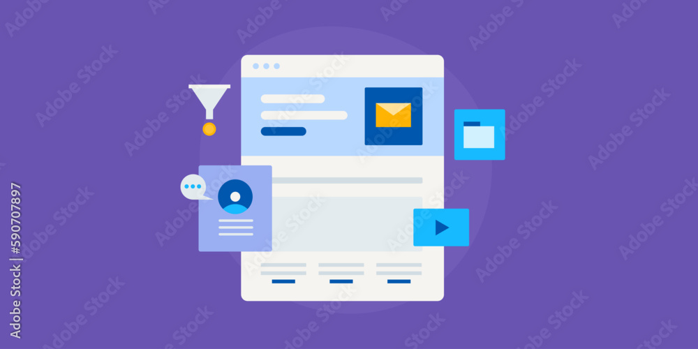 Landing page capturing online leads and collecting customer data with digital advertising campaign, vector illustration. Landing page capturing online leads and collecting customer data with digital advertising campaign, vector illustration.