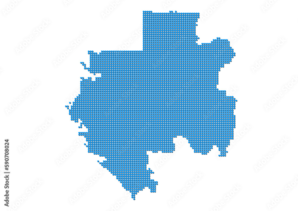 An abstract representation of Gabon, vector Gabon map made using a mosaic of blue dots with shadows. Illlustration suitable for digital editing and large size prints. 
