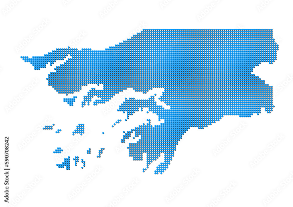 An abstract representation of Guinea-Bissau, vector Guinea-Bissau map made using a mosaic of blue dots with shadows. Illlustration suitable for digital editing and large size prints. 