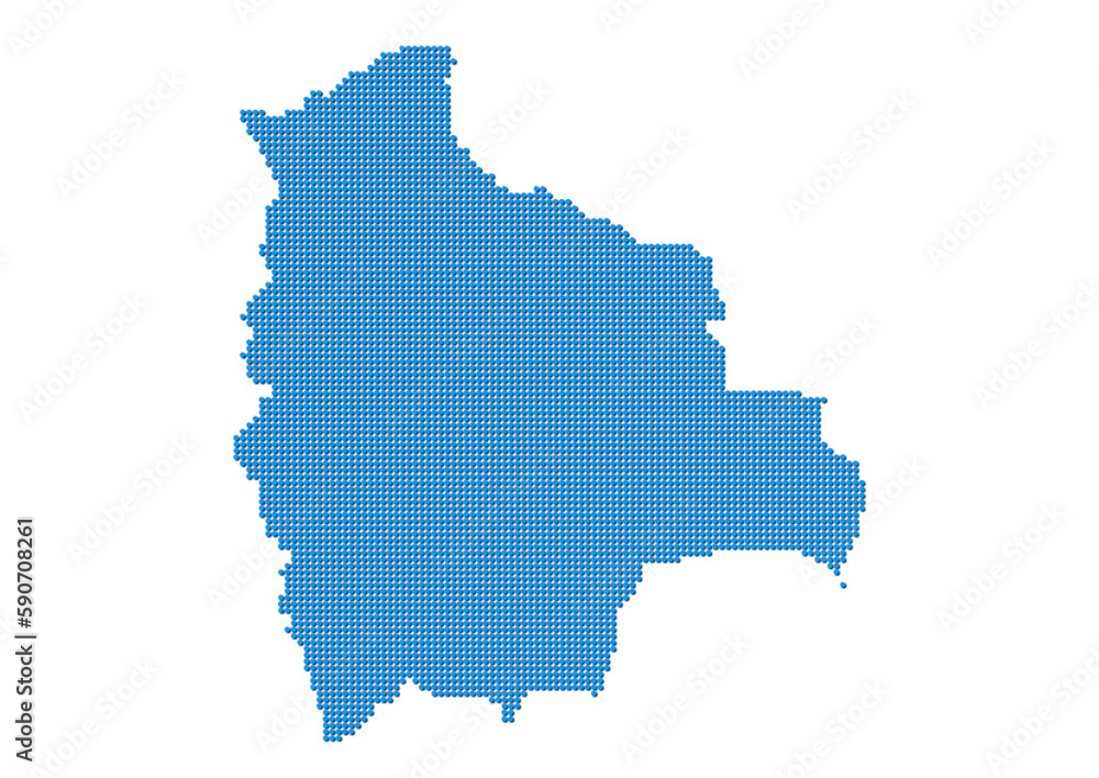 An abstract representation of Bolivia, vector Bolivia map made using a mosaic of blue dots with shadows. Illlustration suitable for digital editing and large size prints. 