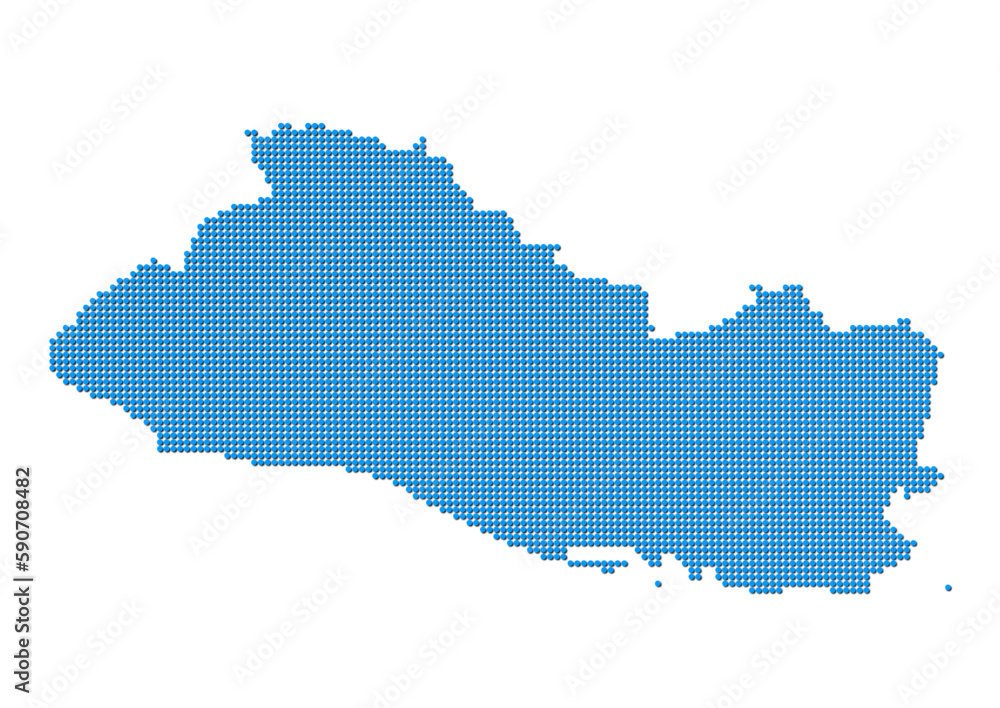 An abstract representation of El Salvador, vector El Salvador map made using a mosaic of blue dots with shadows. Illlustration suitable for digital editing and large size prints. 