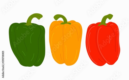 Three colors sweet bell peppers fresh paprika vegetables