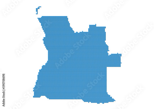 An abstract representation of Angola, vector Angola map made using a mosaic of blue dots with shadows. Illlustration suitable for digital editing and large size prints. 