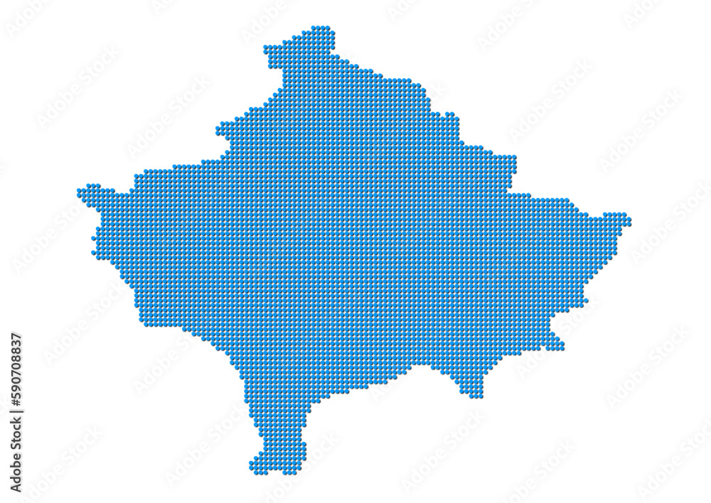 An abstract representation of Kosovo, vector Kosovo map made using a mosaic of blue dots with shadows. Illlustration suitable for digital editing and large size prints. 