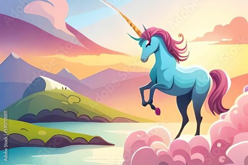 Unicorn in the nature illustration background with multiple color created with Generative AI