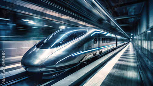 An awe-inspiring image of a magnetic levitation train, illustrating the future of efficient, high-speed rail travel