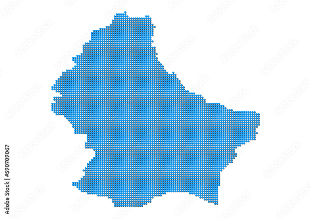 An abstract representation of Luxembourg, vector Luxembourg map made using a mosaic of blue dots with shadows. Illlustration suitable for digital editing and large size prints. 