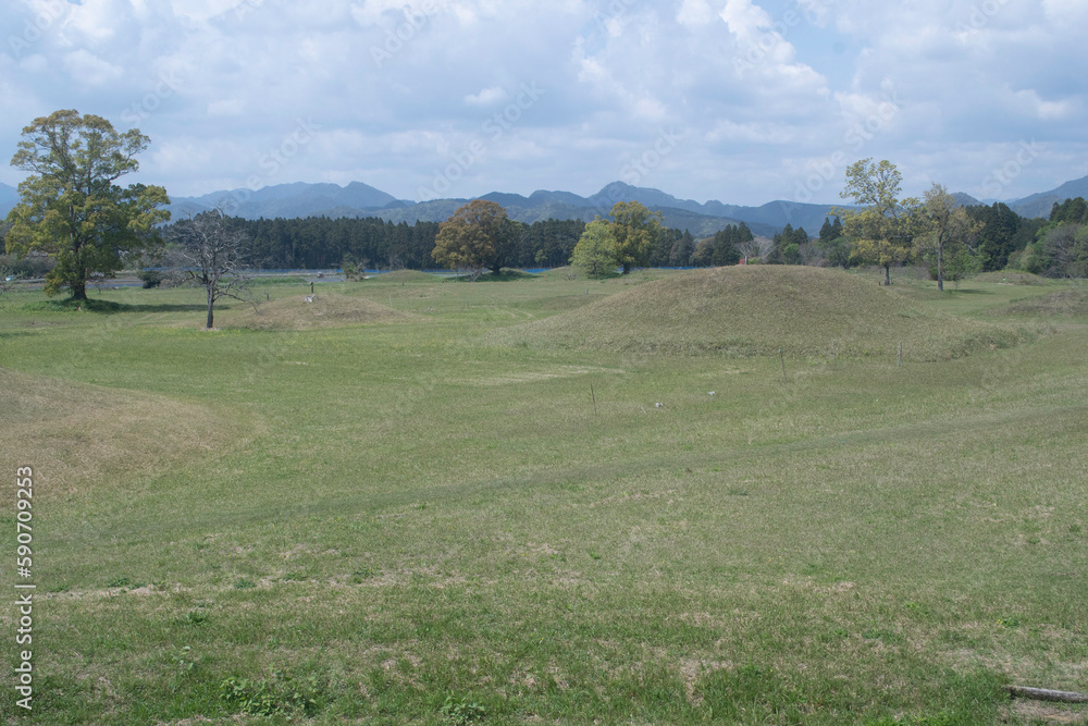 View of Saitobaru Tombs from top of Tomb No. 111