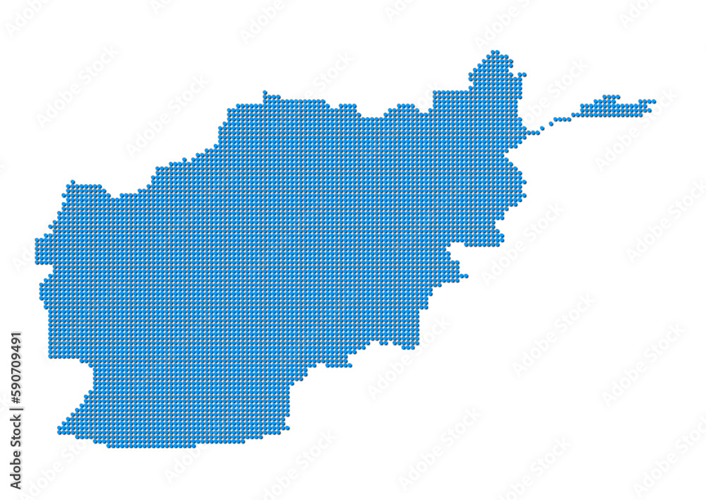 An abstract representation of Afghanistan, vector Afghanistan map made using a mosaic of blue dots with shadows. Illlustration suitable for digital editing and large size prints. 