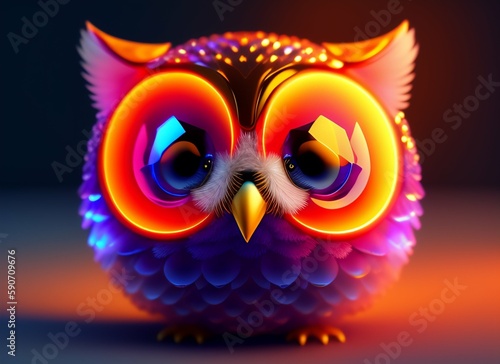 A realistic cute adorable baby owl made of crystal ball with low poly eye's surrounded by glowing aura concept art with vivid beautiful colors generative ai