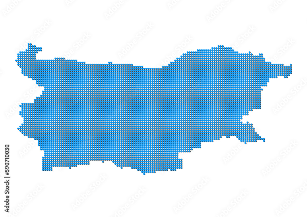An abstract representation of Bulgaria, vector Bulgaria map made using a mosaic of blue dots with shadows. Illlustration suitable for digital editing and large size prints. 