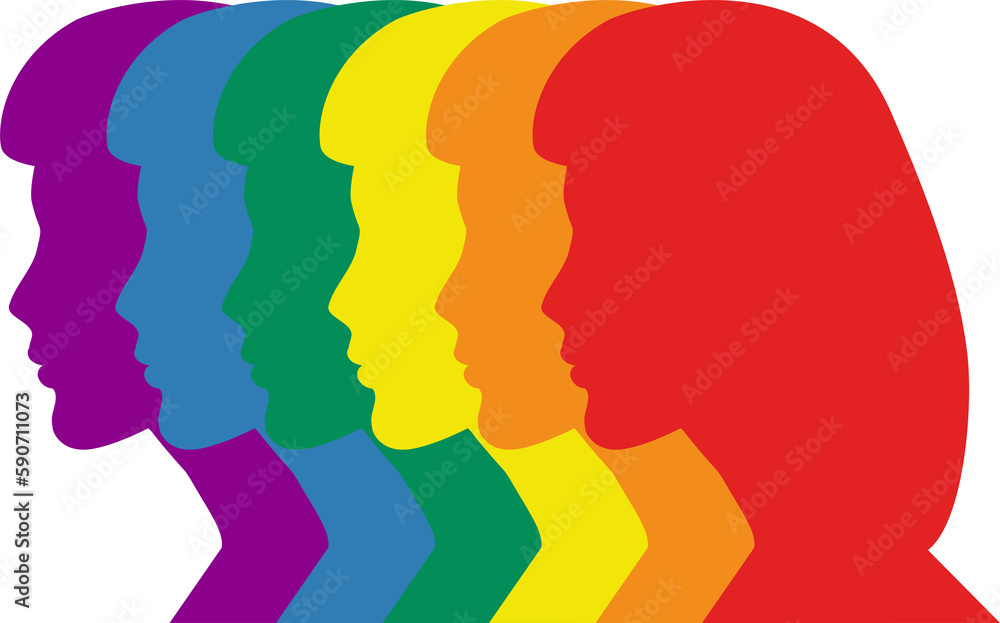 Women in silhouette Rainbow colored Side view illustration