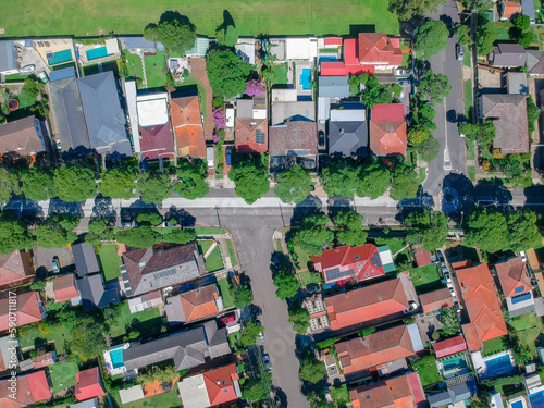 Drone Aerial view of Suburban federation residential house in Sydney NSW Australia © Elias Bitar