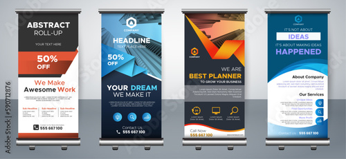 Business Roll Up Set. Stand Banner Template, Abstract banner Background vector, flyer, presentation, leaflet, j-flag, x-stand, x-banner, exhibition display