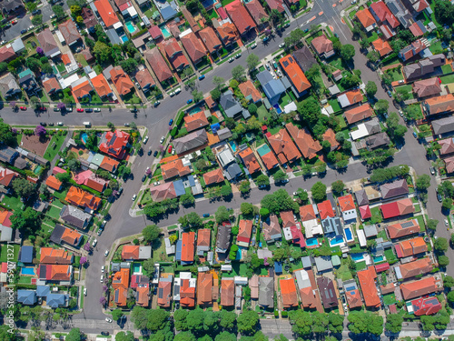 Canvas Print Drone Aerial view of Suburban federation residential house in Sydney NSW Austral