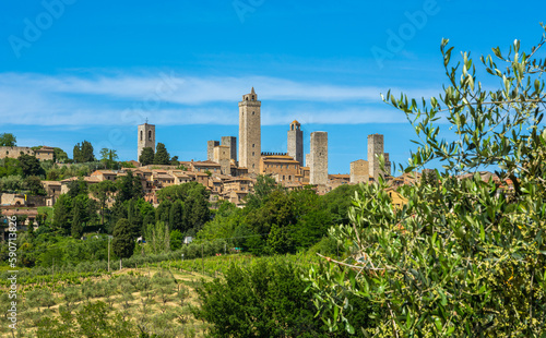 cityscape of San Gimignano medieval town with the its medieval tower houses  San Gimignano  Siena province Tuscany region in central Italy - Europe