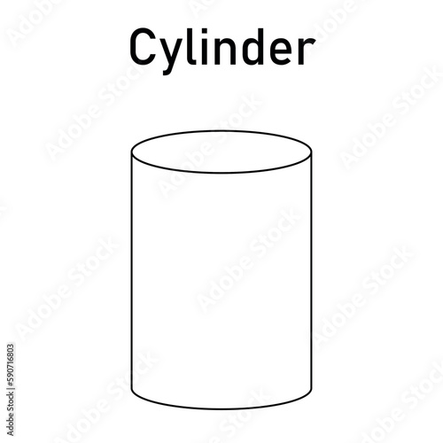 Black cylinder 3D shape in mathematics. Vector illustration isolated on white background.
