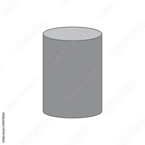 Grey cylinder 3D shape in mathematics. Vector illustration isolated on white background.