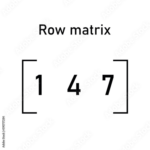 Row matrix. Types of matrices in mathematics. Vector illustration isolated on black background.