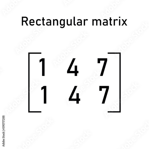 Rectangular matrix. Types of matrices in mathematics. Vector illustration isolated on black background.