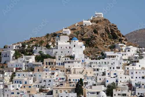 Panoramic view of the picturesque and whitewashed island of Ios Greece