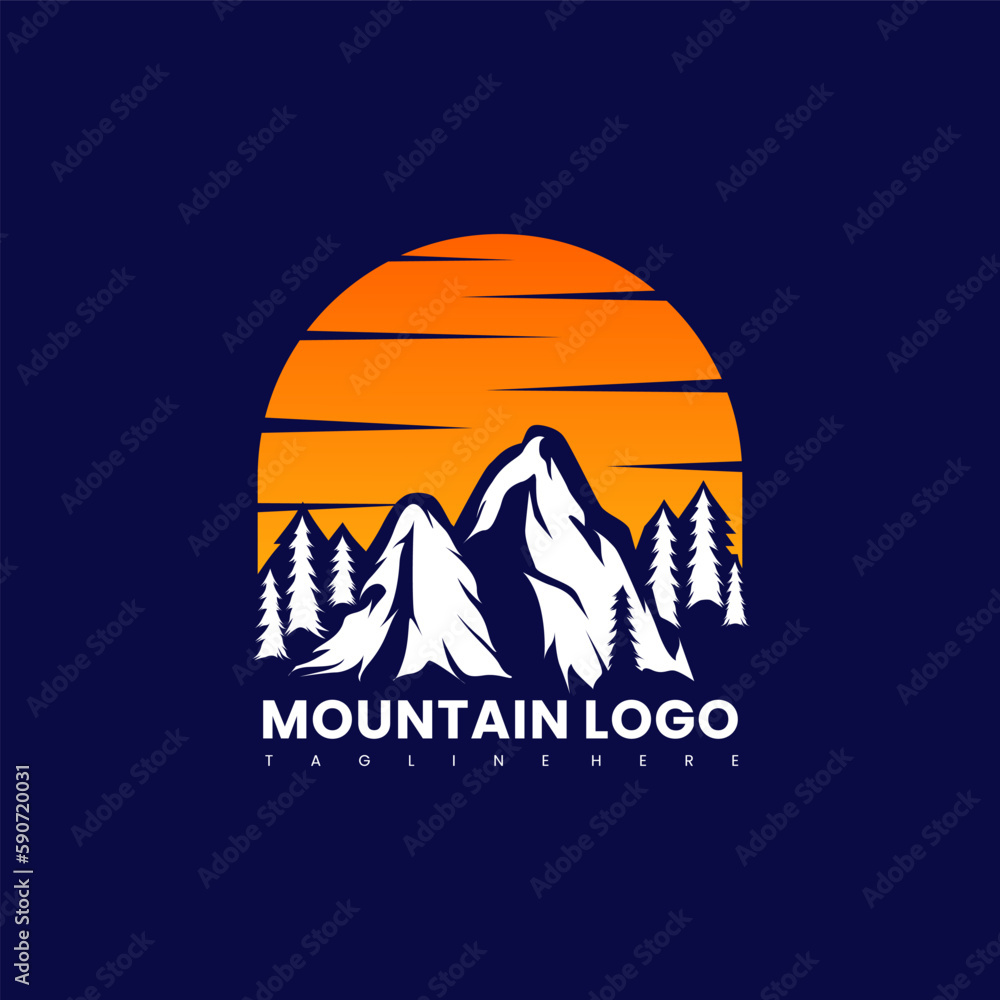 Vector illustration of the mountain, outdoor adventure. Simple logo design