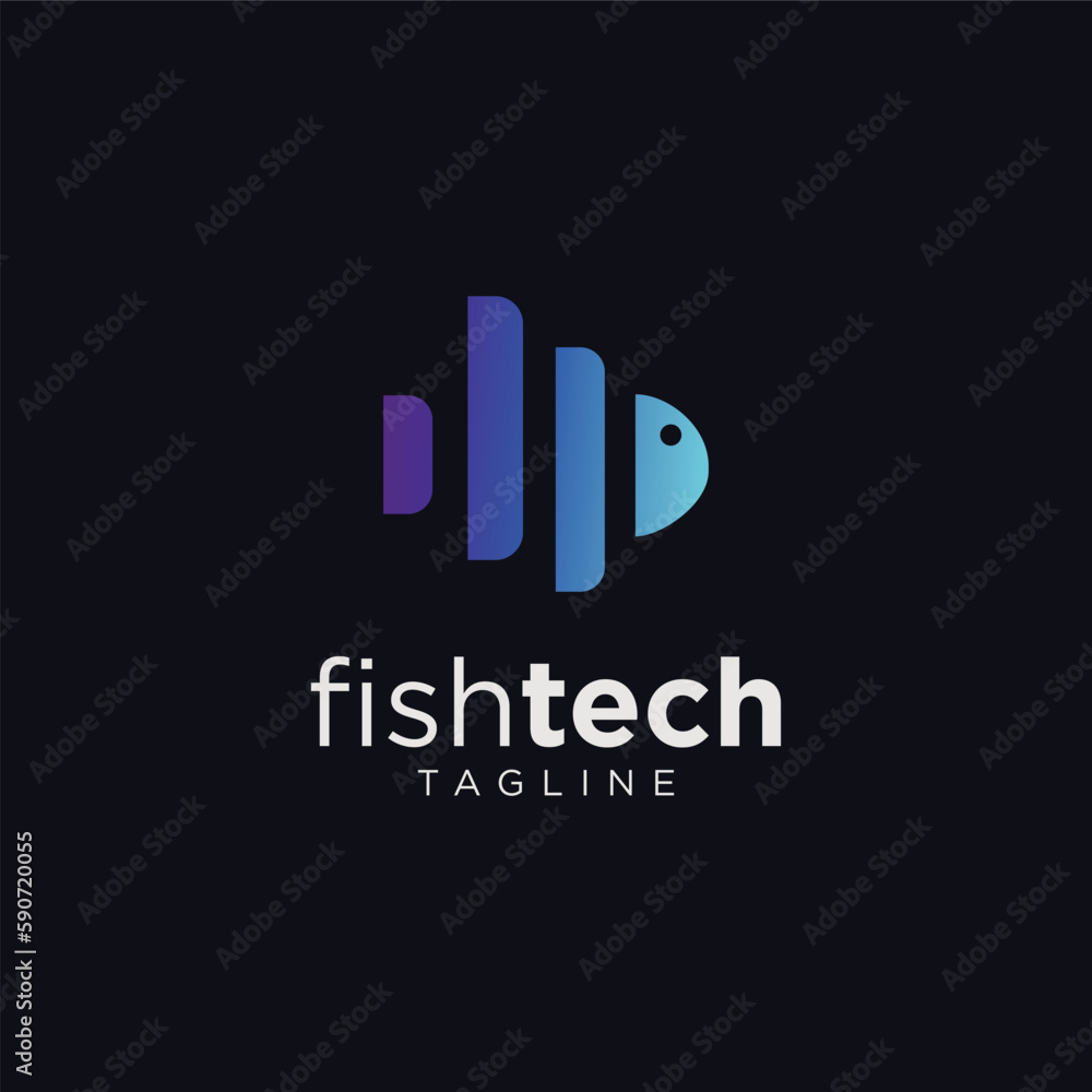 Fish tech Logo Gradient Colorful Style Digital Fish tech Logo Gradient Colorful Style Digital